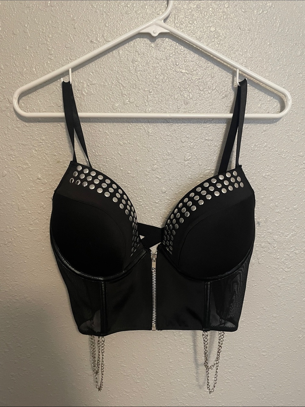 Tripp NYC Black Studded Zip-Front bra Bustier Top